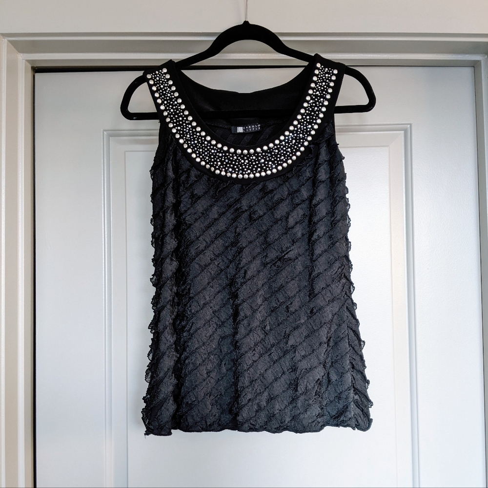 Carole Little black ruffle tank top